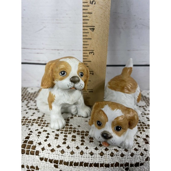 Homeco Puppies Dogs Spaniels #1407 White & Brown Porcelain Bisque Set of 2 - Picture 9 of 10